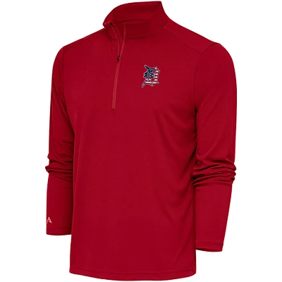 Men's Antigua Red Detroit Tigers Patriotic Tribute Quarter-Zip Pullover Top