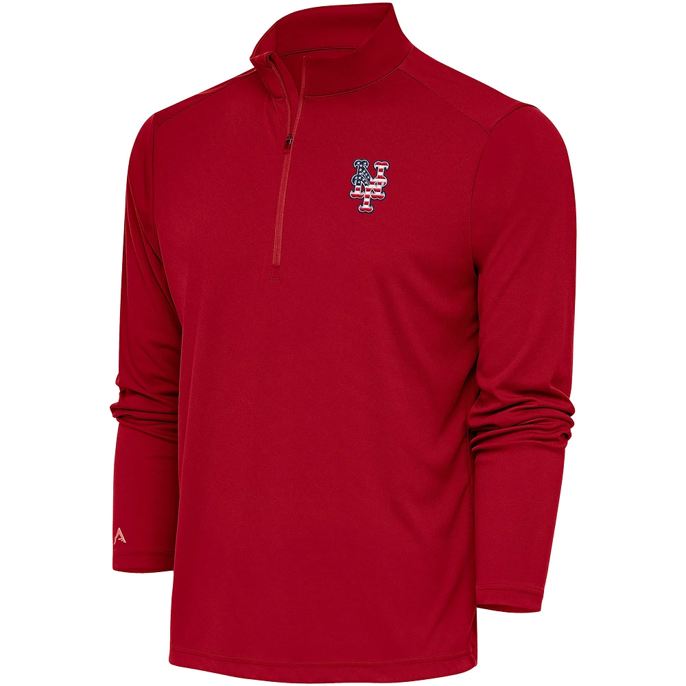 Men's Antigua Red New York Mets Patriotic Tribute Quarter-Zip Pullover Top
