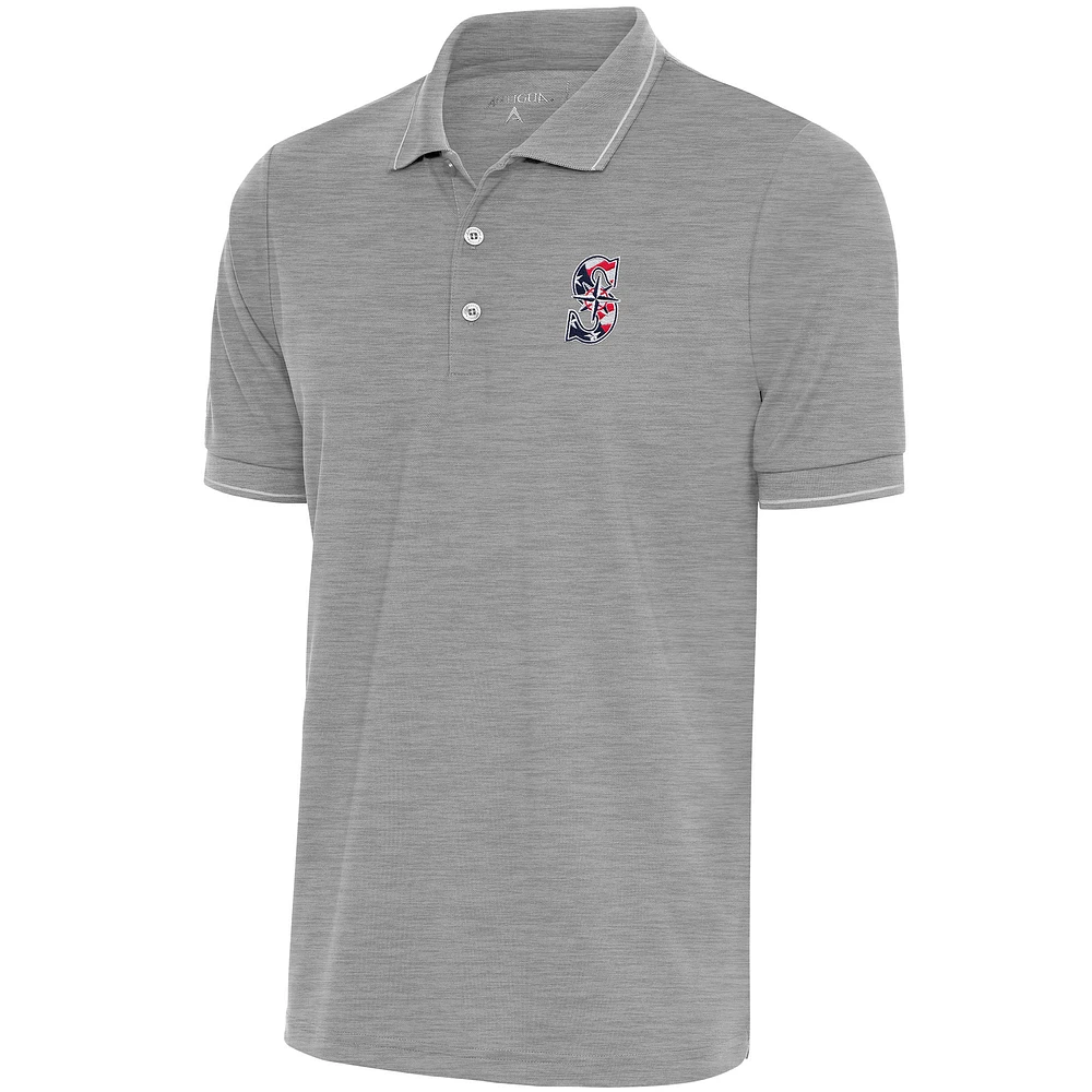 Men's Antigua Gray/White Seattle Mariners Patriotic Affluent Polo