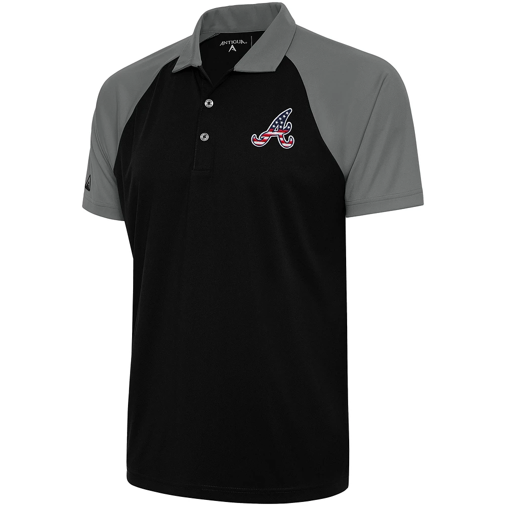 Men's Antigua Black/Steel Atlanta Braves Patriotic Nova Polo