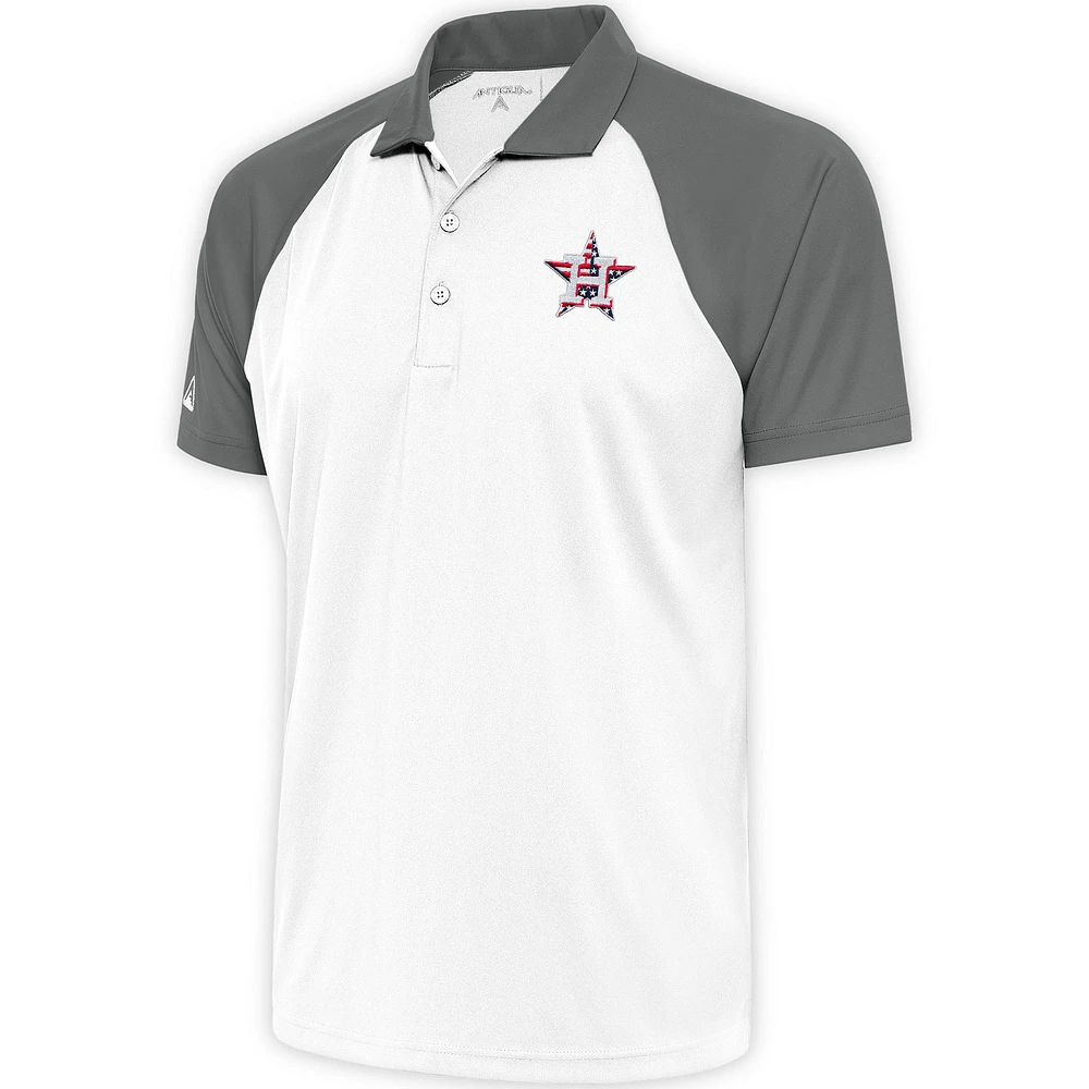 Men's Antigua White/Steel Houston Astros Patriotic Nova Polo
