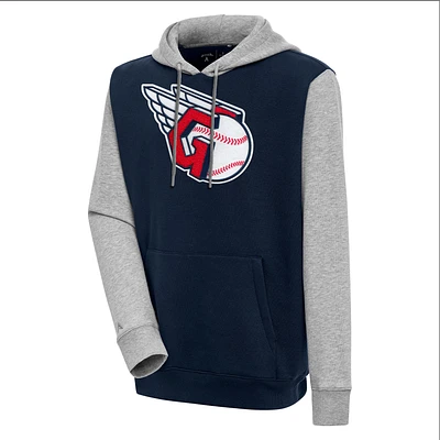 Men's Antigua Navy Cleveland Guardians Victory CB Chenille Pullover Hoodie