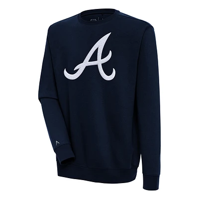 Men's Antigua Navy Atlanta Braves Victory Crewneck Chenille Pullover Sweatshirt