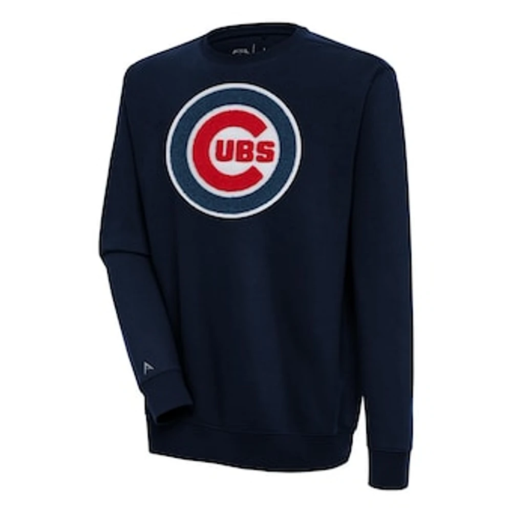 Men's Antigua Navy Chicago Cubs Victory Crewneck Chenille Pullover Sweatshirt
