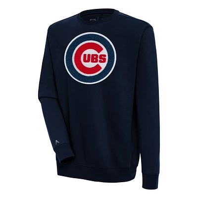 Men's Antigua Navy Chicago Cubs Victory Crewneck Chenille Pullover Sweatshirt
