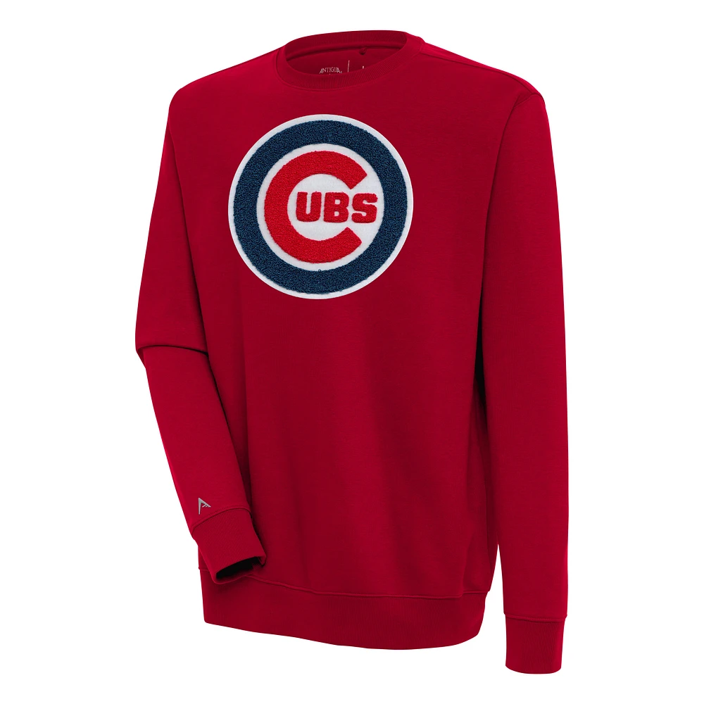 Men's Antigua Red Chicago Cubs Victory Crewneck Chenille Pullover Sweatshirt