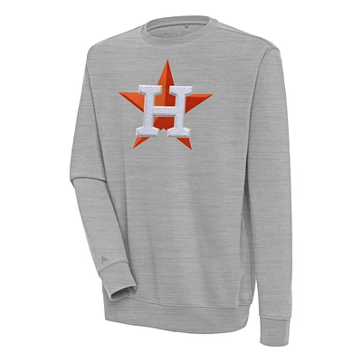 Men's Antigua Heather Gray Houston Astros Victory Crewneck Chenille Pullover Sweatshirt