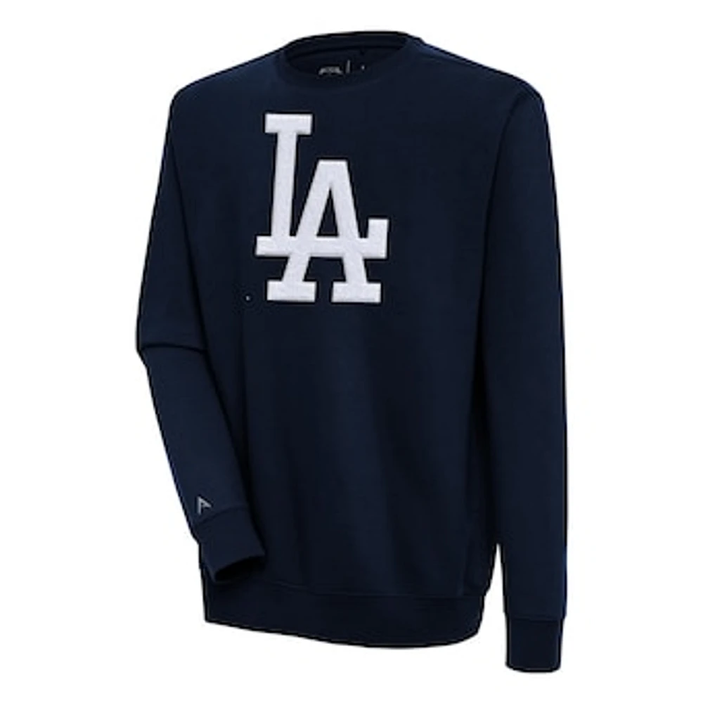 Men's Antigua Navy Los Angeles Dodgers Victory Crewneck Chenille Pullover Sweatshirt