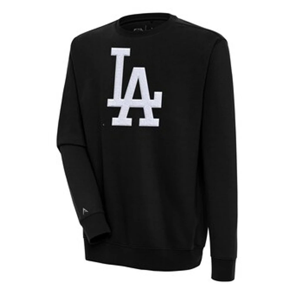 Men's Antigua Black Los Angeles Dodgers Victory Crewneck Chenille Pullover Sweatshirt