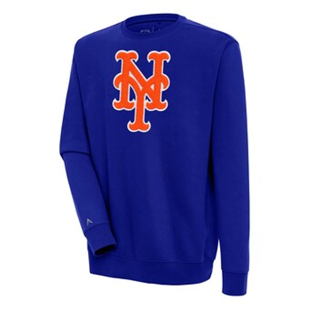 Men's Antigua Royal New York Mets Victory Crewneck Chenille Pullover Sweatshirt