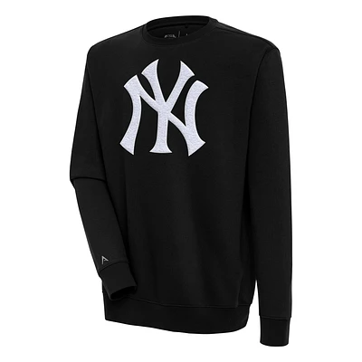 Men's Antigua Black New York Yankees Victory Crewneck Chenille Pullover Sweatshirt