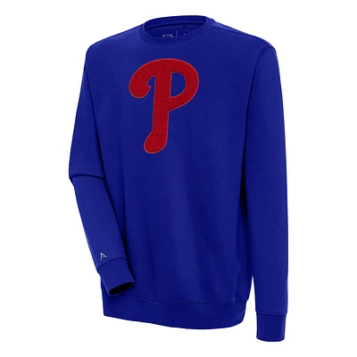 Men's Antigua Royal Philadelphia Phillies Victory Crewneck Chenille Pullover Sweatshirt