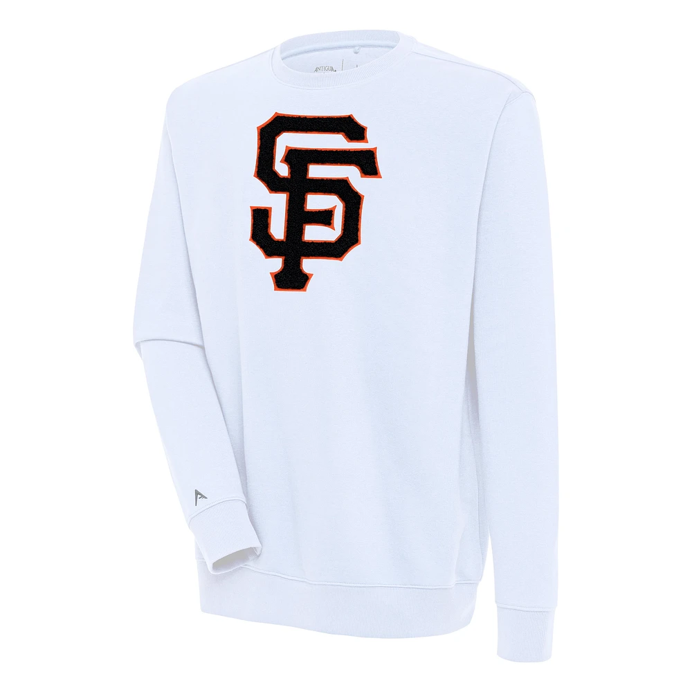 Men's Antigua White San Francisco Giants Victory Crewneck Chenille Pullover Sweatshirt