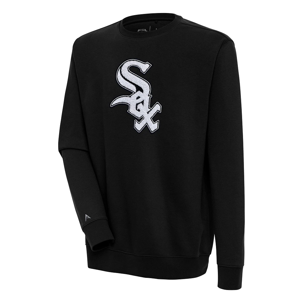 Men's Antigua Black Chicago White Sox Victory Crewneck Chenille Pullover Sweatshirt