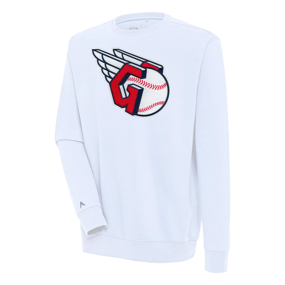 Men's Antigua White Cleveland Guardians Victory Crewneck Chenille Pullover Sweatshirt