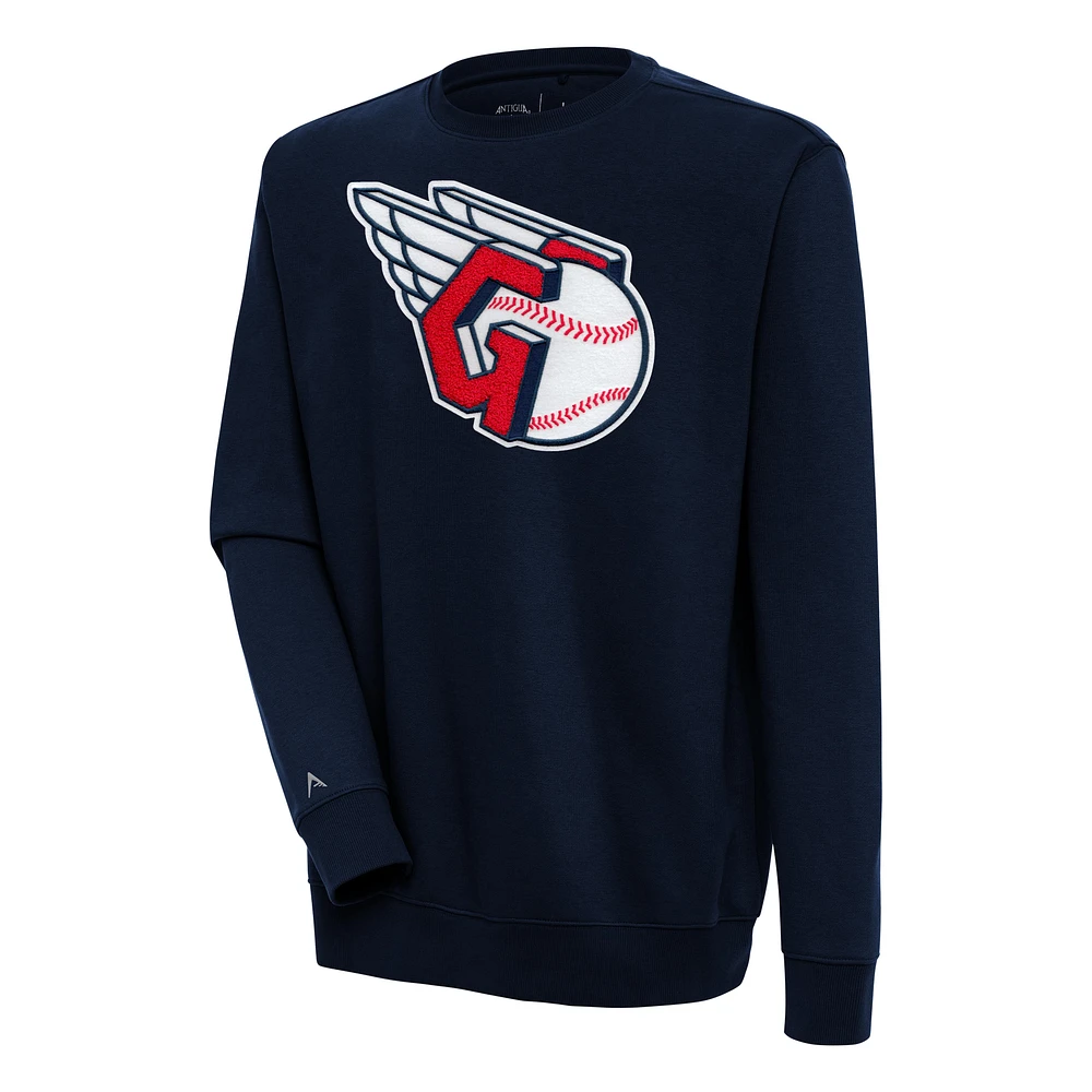 Men's Antigua Navy Cleveland Guardians Victory Crewneck Chenille Pullover Sweatshirt