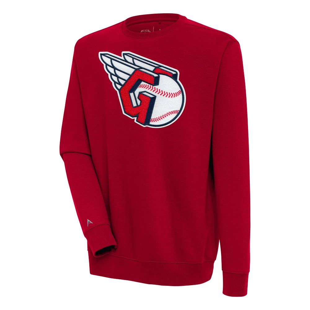 Men's Antigua Cleveland Guardians Victory Crewneck Chenille Pullover Sweatshirt