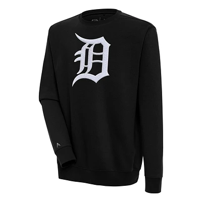 Men's Antigua Black Detroit Tigers Victory Crewneck Chenille Pullover Sweatshirt