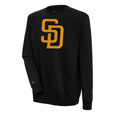Men's Antigua Black San Diego Padres Victory Crewneck Chenille Pullover Sweatshirt
