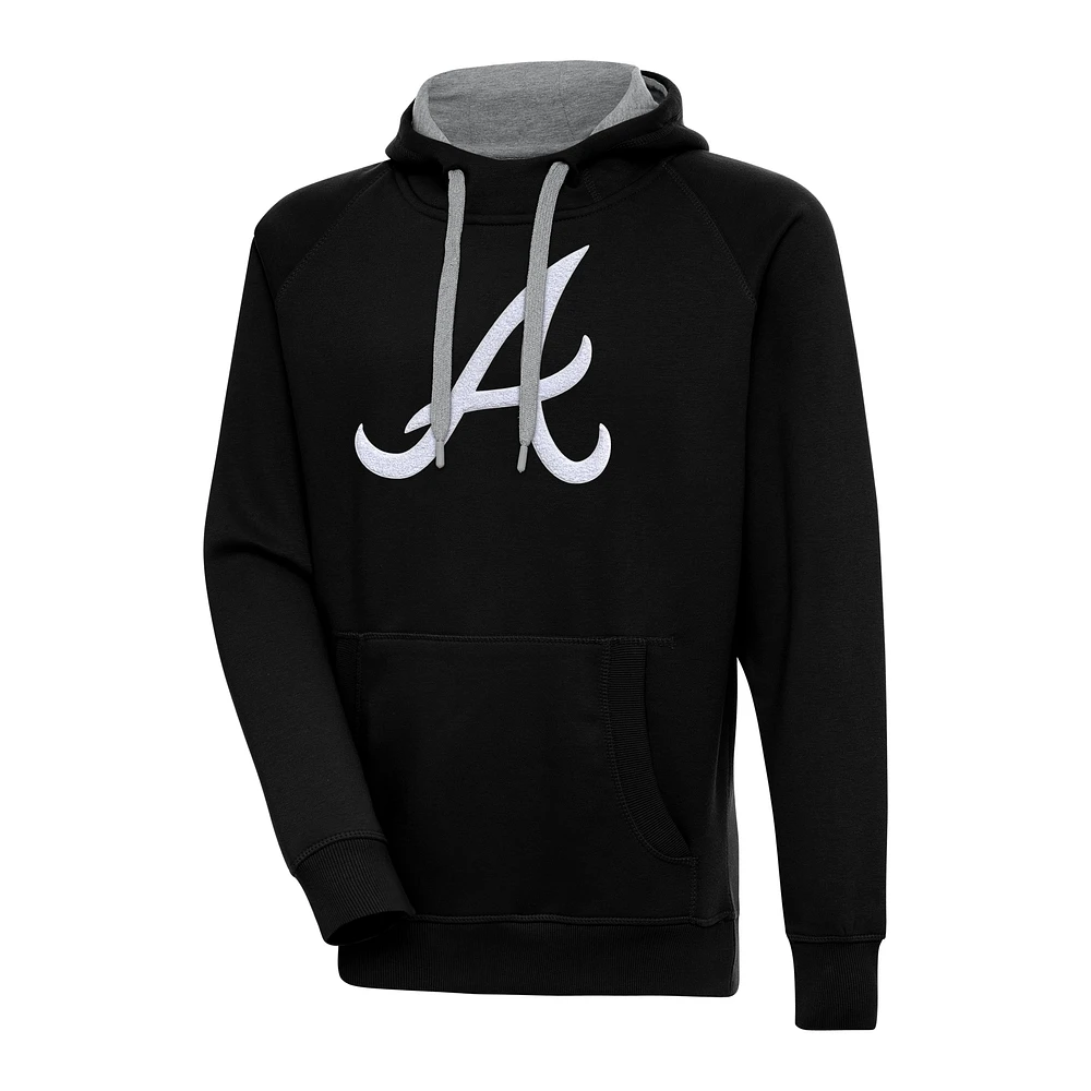 Men's Antigua Black Atlanta Braves Victory Chenille Pullover Hoodie