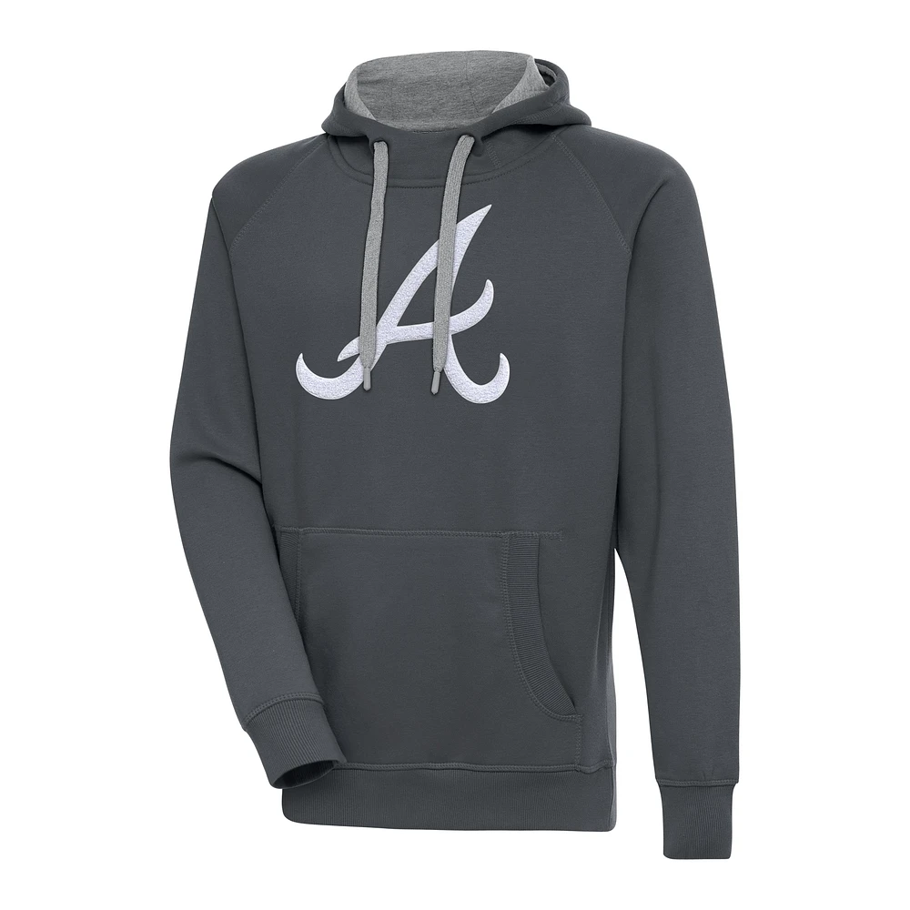 Men's Antigua Charcoal Atlanta Braves Victory Chenille Pullover Hoodie