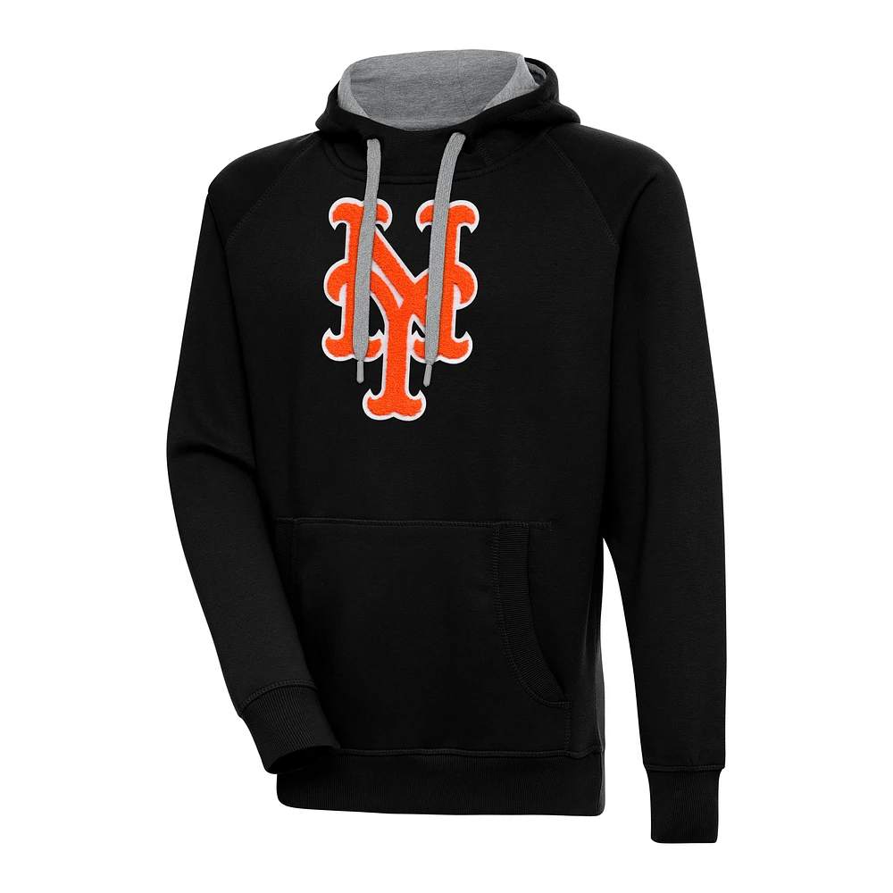Men's Antigua Black New York Mets Victory Chenille Pullover Hoodie