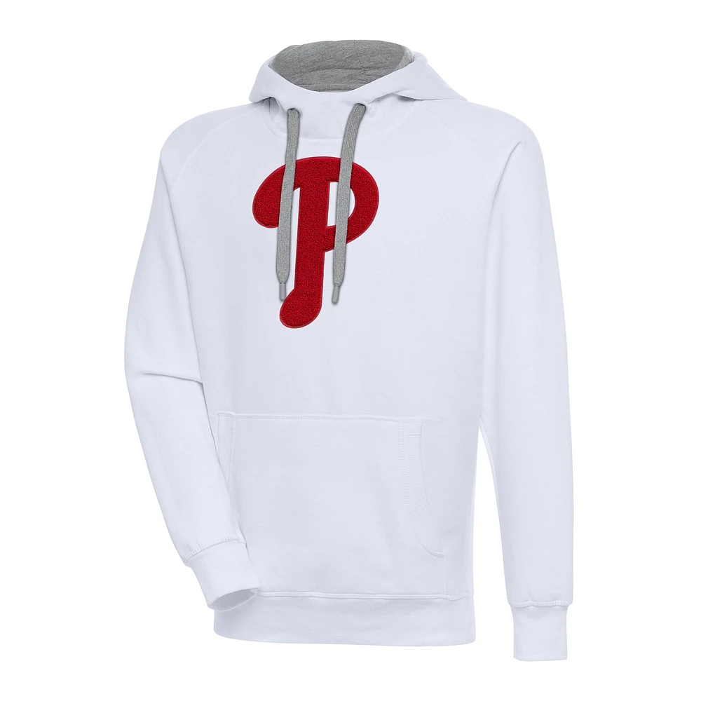 Men's Antigua White Philadelphia Phillies Victory Chenille Pullover Hoodie