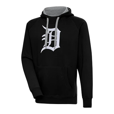 Men's Antigua Black Detroit Tigers Victory Chenille Pullover Hoodie