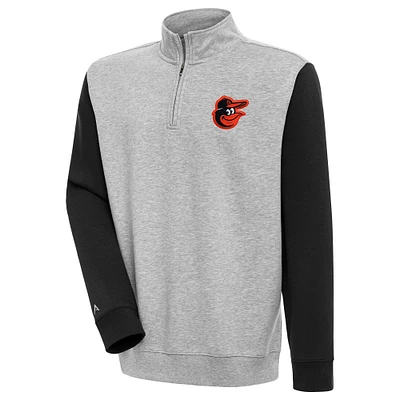 Men's Antigua Heather Gray/Black Baltimore Orioles Victory Colorblock Quarter-Zip Pullover Top