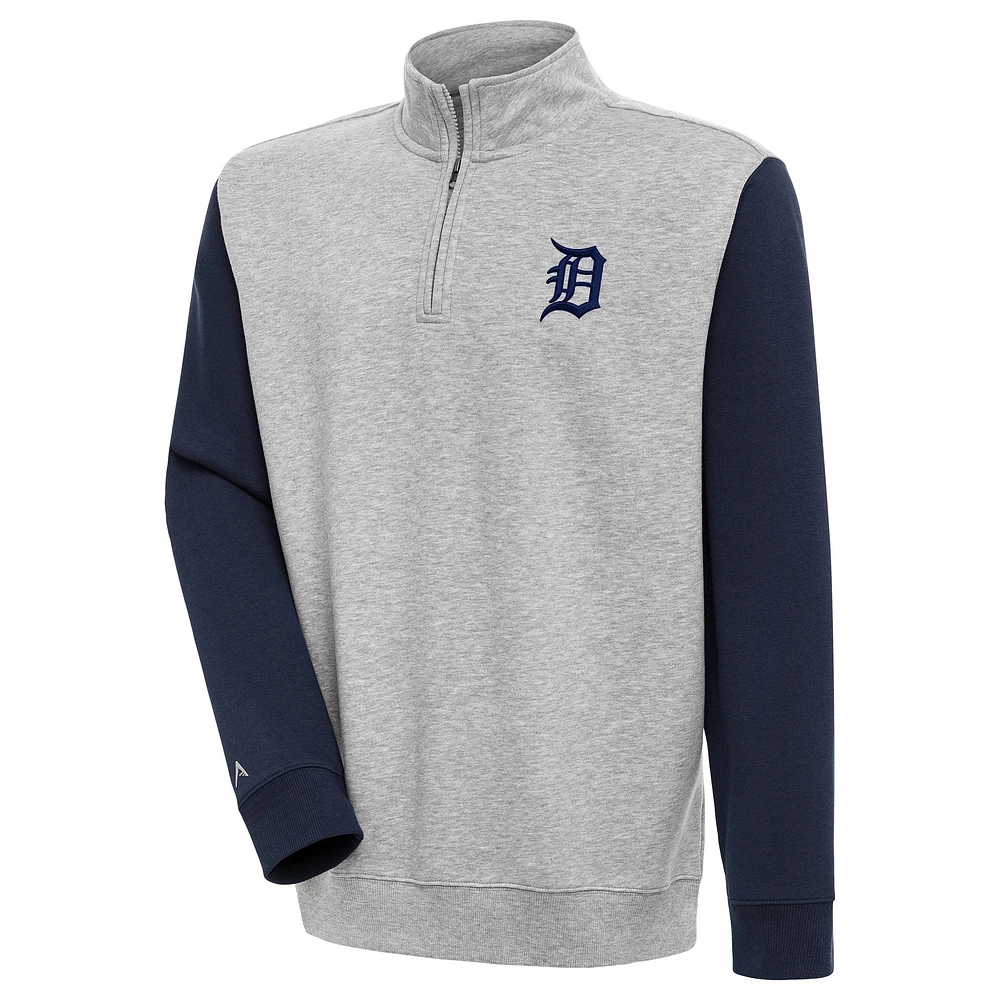 Men's Antigua Heather Gray/Navy Detroit Tigers Victory Colorblock Quarter-Zip Pullover Top