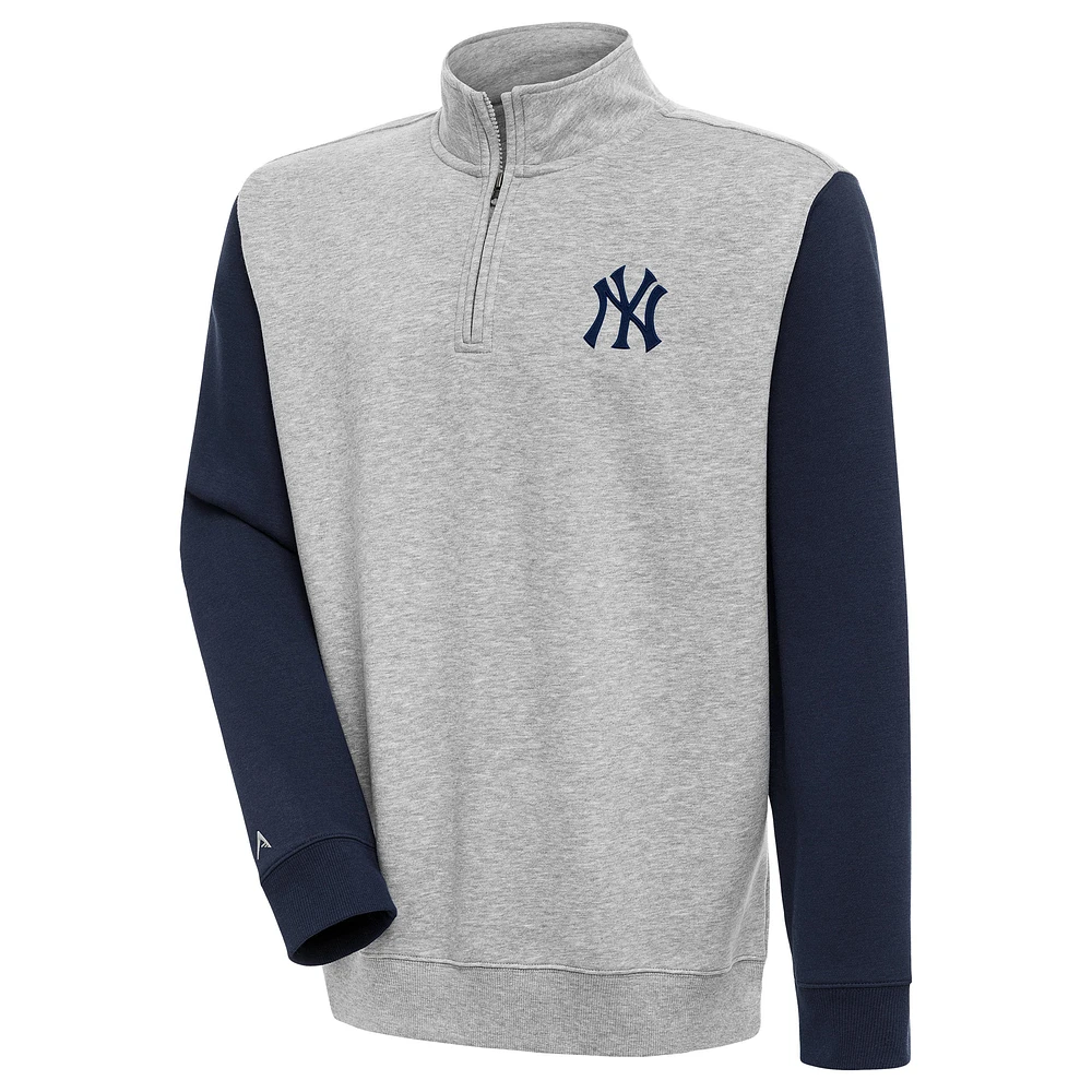 Men's Antigua Heather Gray/Navy New York Yankees Victory Colorblock Quarter-Zip Pullover Top