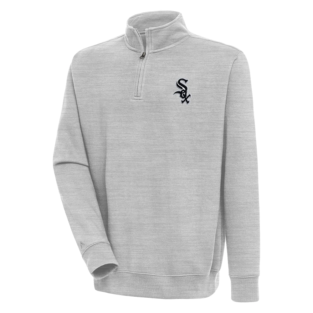 Men's Antigua Heather Gray Chicago White Sox Victory Quarter-Zip Pullover Top