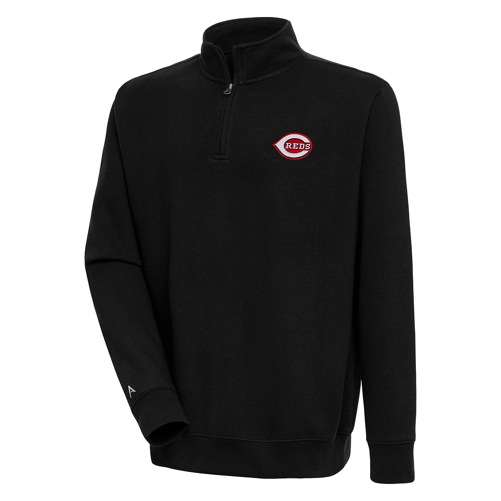 Men's Antigua Black Cincinnati Reds Victory Quarter-Zip Pullover Top