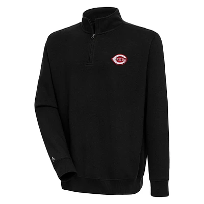 Men's Antigua Black Cincinnati Reds Victory Quarter-Zip Pullover Top