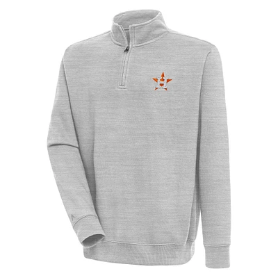 Men's Antigua Heather Gray Houston Astros Victory Quarter-Zip Pullover Top