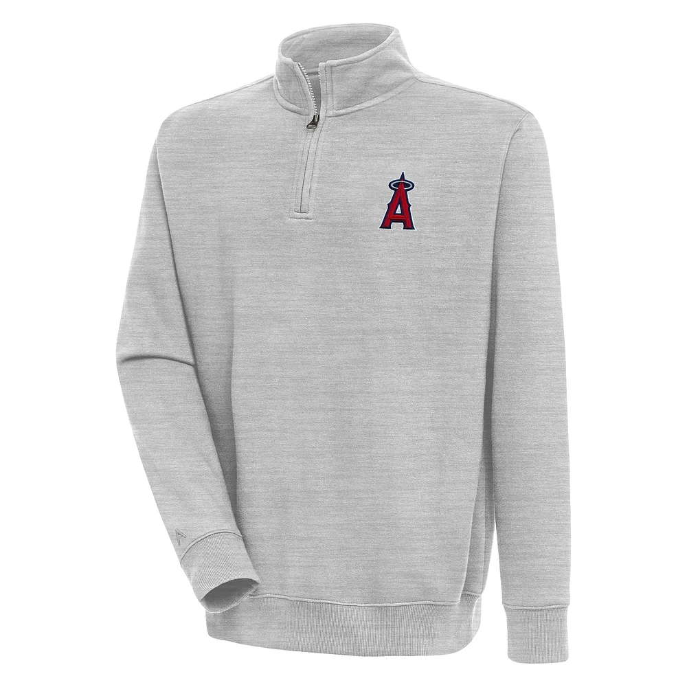 Men's Antigua Heather Gray Los Angeles Angels Victory Quarter-Zip Pullover Top