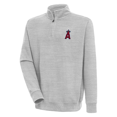 Men's Antigua  Heather Gray Los Angeles Angels Victory Quarter-Zip Pullover Top