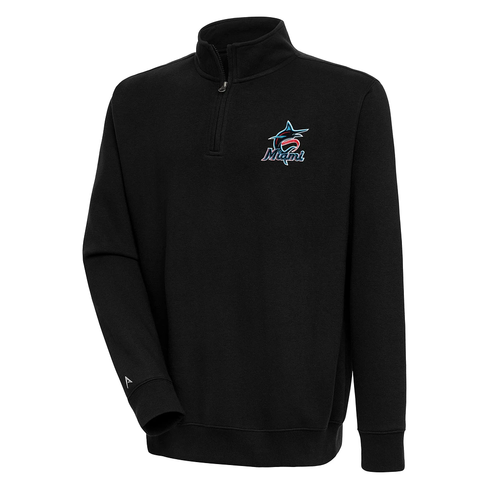Men's Antigua Black Miami Marlins Victory Quarter-Zip Pullover Top