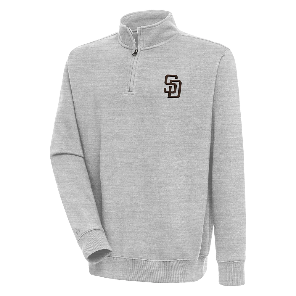 Men's Antigua Heather Gray San Diego Padres Victory Quarter-Zip Pullover Top