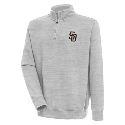 Men's Antigua Heather Gray San Diego Padres Victory Quarter-Zip Pullover Top