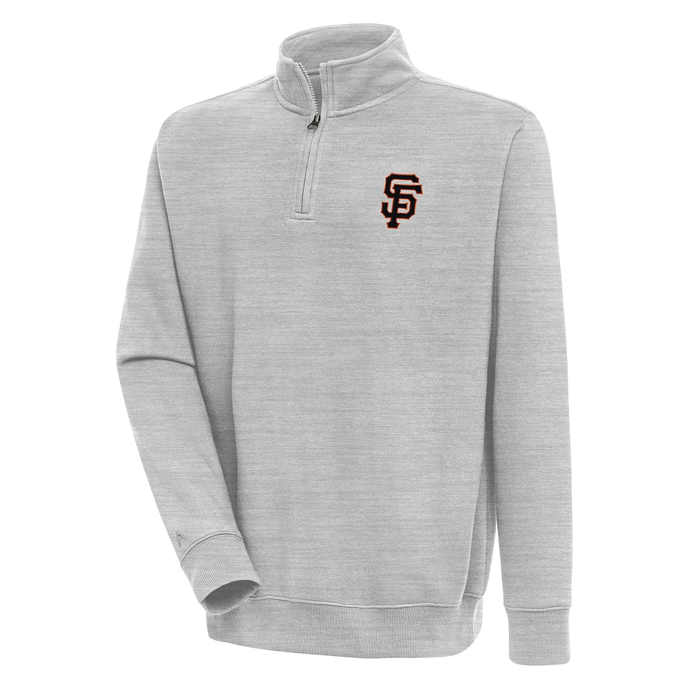 Men's Antigua Heather Gray San Francisco Giants Victory Quarter-Zip Pullover Top