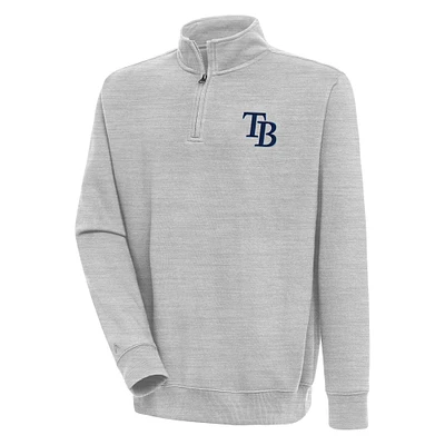 Men's Antigua Heather Gray Tampa Bay Rays Victory Quarter-Zip Pullover Top