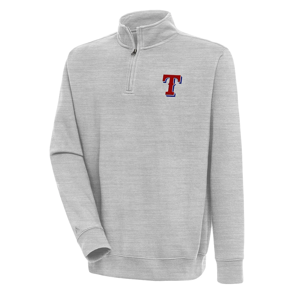 Men's Antigua Heather Gray Texas Rangers Victory Quarter-Zip Pullover Top