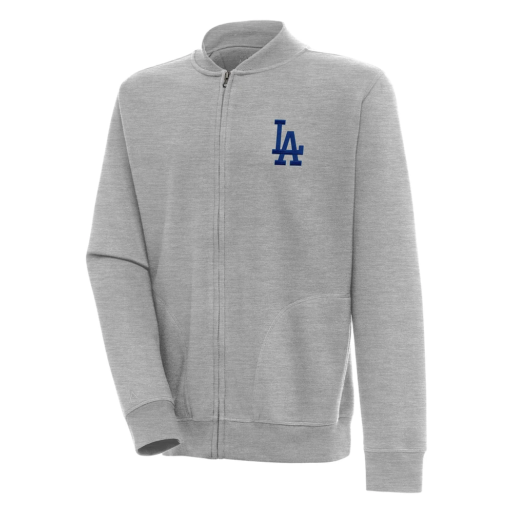 Men's Antigua Heather Gray Los Angeles Dodgers Victory Full-Zip Jacket