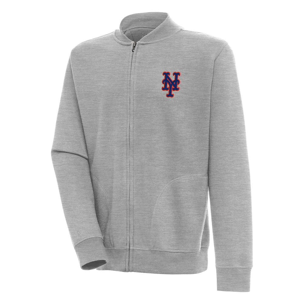 Men's Antigua Heather Gray New York Mets Victory Full-Zip Jacket