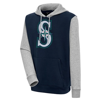 Men's Antigua Navy/Heather Gray Seattle Mariners Victory Pullover Hoodie