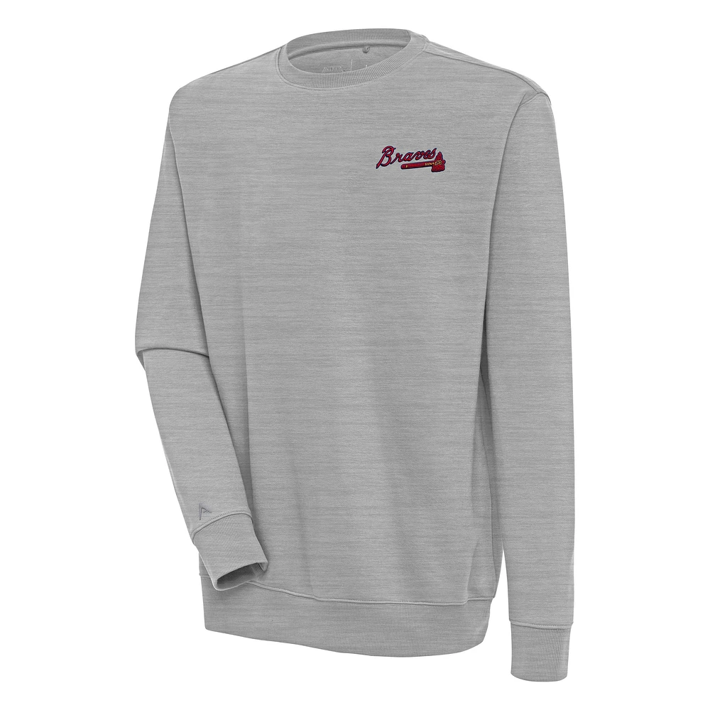 Men's Antigua Heather Gray Atlanta Braves Victory Pullover Sweatshirt