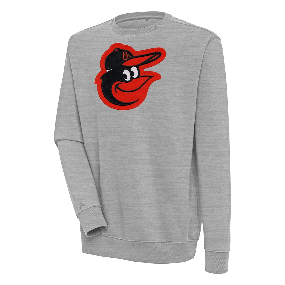 Men's Antigua Heather Gray Baltimore Orioles Victory Pullover Sweatshirt