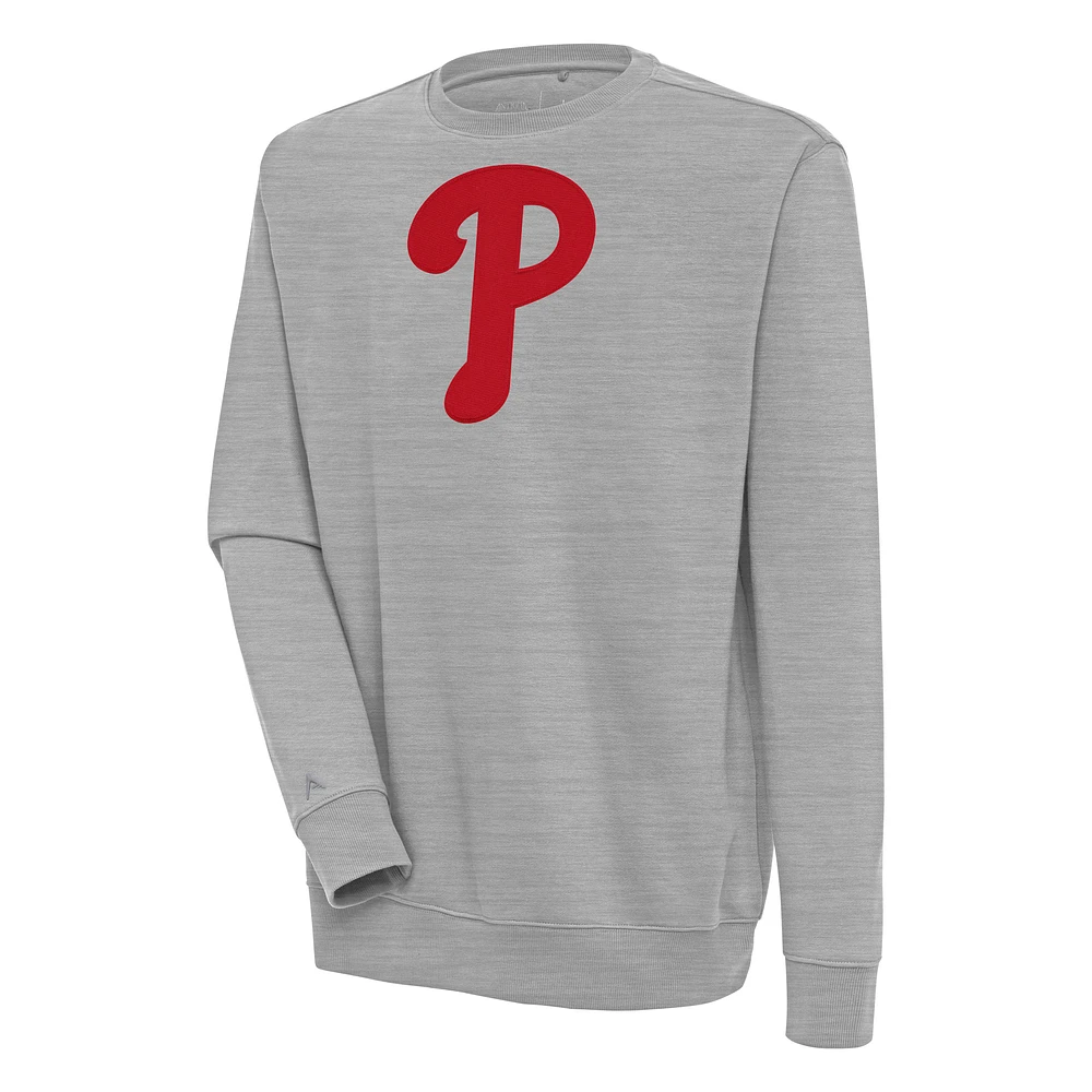 Men's Antigua Heather Gray Philadelphia Phillies Victory Pullover Sweatshirt