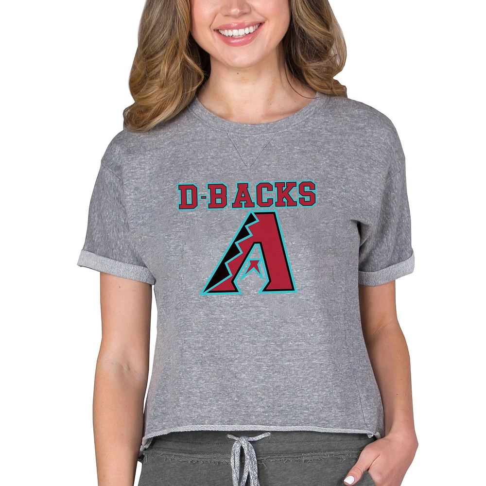 Women's Concepts Sport Gray Arizona Diamondbacks Tri-Blend Mainstream Terry Short Sleeve Sweatshirt Top